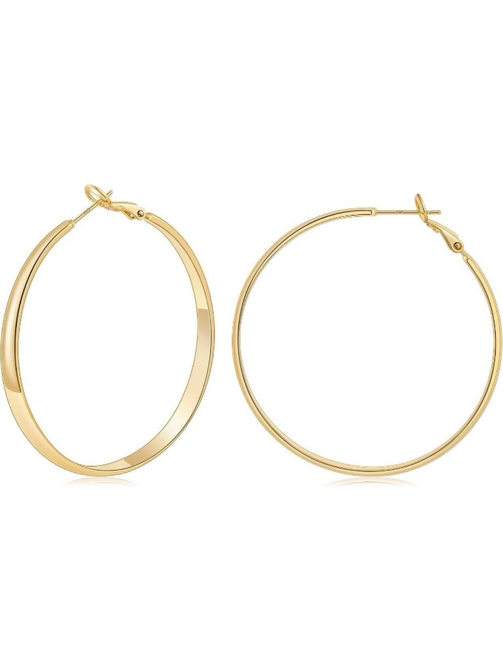 Women's 14K Gold Plated 50mm Wide 925 Post Thick Round Hoop Earrings